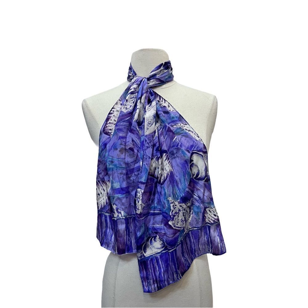 Vintage Liz Claiborne Purple Toned Seashell Beach Hair Neck Bag Scarf - Picture 3 of 4